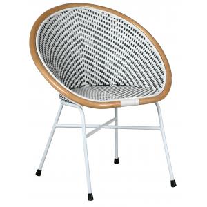 Photo MFT1310 : Fauteuil rond en rotin synthétique blanc et gris