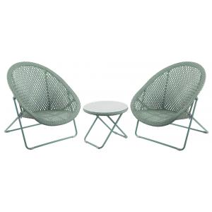 Photo MST145SV : Synthetic green resin and metal lounger set