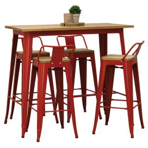 Photo MST154S : Ensemble table haute et tabourets en métal laqué rouge
