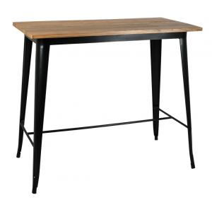 Photo MTA1690 : Black metal and oiled elm wood high table