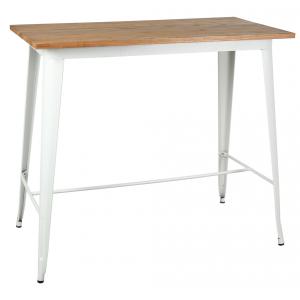 Photo MTA1700 : Table haute industrielle en métal blanc et bois d'orme huilé