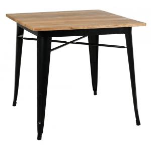 Photo MTA1710 : Table industrielle carrée en métal noir et bois d'orme huilé
