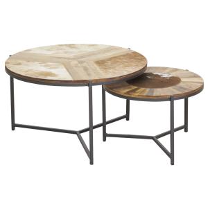 Photo MTB213S : Série de 2 tables basses en métal et bois