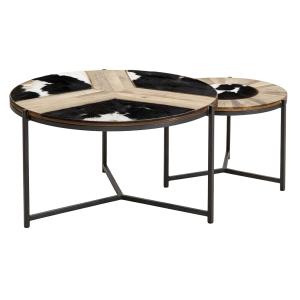 Photo MTB232S : Tables basses en manguier et peau de vache
