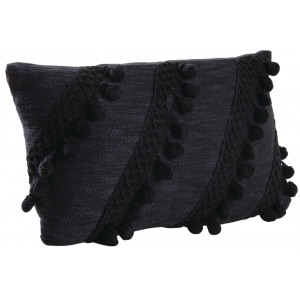 Photo NCO2440 : Coussin en coton pompons noir