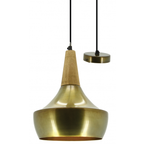 Photo NLA2540 : Golden metal and natural wood lamp