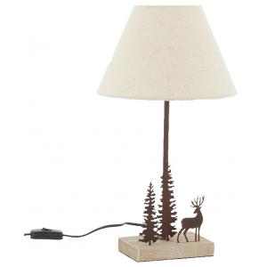 Photo NLA3160 : Lampe en métal et bois cerf et sapins