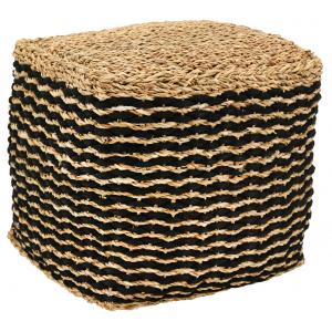 Photo NPO1490 : Black stained and natural rush pouf