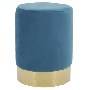 Photo NPO1540 : Pouf en velours bleu et métal doré