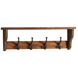 Photo NPT1400 : Wall wooden hanger with 4 metal hooks