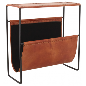 Photo NRV1170C : Leather and metal magazine rack