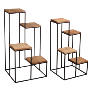 Photo NSE183S : Metal and recycled wood plant stands