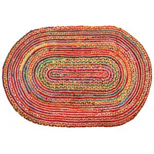 Photo NTA2042 : Tapis oval coloré en jute et coton