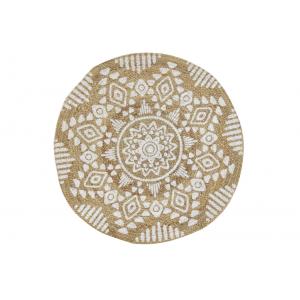 Photo NTA2291 : Tapis rond en jute naturelle, motif ethnique teinté.