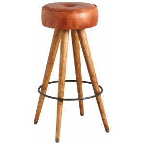 Photo NTB1940C : Tabouret en cuir de buffle et bois