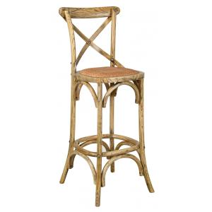 Photo NTB2160 : Tabouret de bar en orme vieilli et rotin