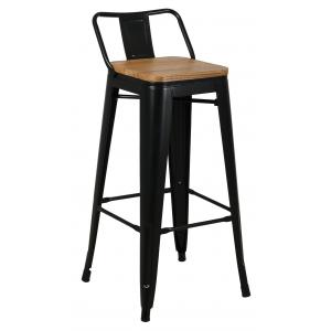 Photo NTB2210 : Tabouret de bar en métal noir et bois d'orme huilé