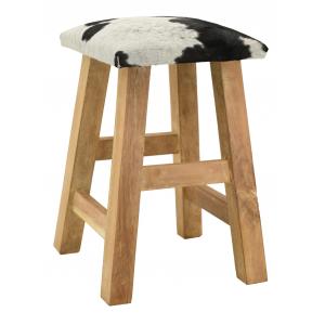 Photo NTB2270 : Tabouret en bois recyclé et peau de vache