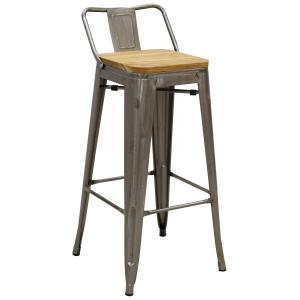 Photo NTB2400 : Tabouret de bar en acier brossé et bois d'orme huilé