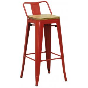 Photo NTB2420 : Tabouret de bar en métal rouge et bois d'orme huilé