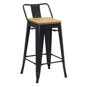 Photo NTB2500 : Black steel and elm wood bar stool 