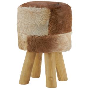Photo NTB2880 : Tabouret en peau de chèvre et teck