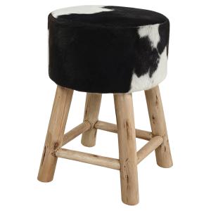 Photo NTB2950C : Tabouret en bois et peau de vache