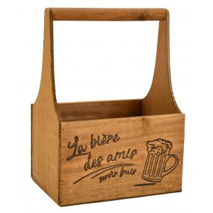 Photo PBO1930 : Brown wooden bottle bag La Bière des amis