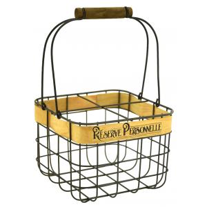 Photo PBO1952 : Metal and wood bottle basket Réserve Personnelle