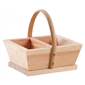 Photo PCF1560 : Mini pine wood basket with handle and compartments