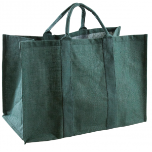 Photo SBU1250 : Sac à bûches en jute verte, interieur plastifié.