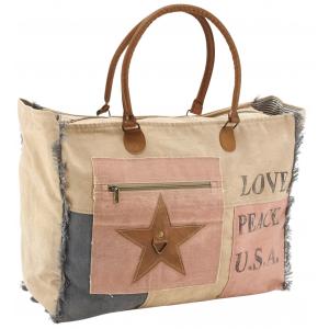 Photo SFA3300C : Cotton and leather bag Love & Peace