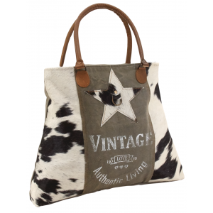 Photo SFA3420C : Sac en peau de vache et coton Vintage