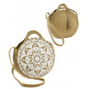 Photo SFA3700 : Round natural and stained jute handbag Mandala