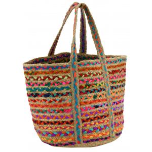 Photo SFA3750 : Natural jute and multicolors cotton beach bag