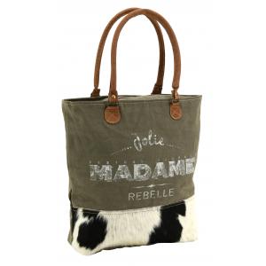 Photo SFA3770C : Cotton and cow skin handbag Madame