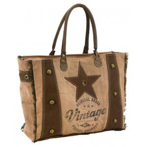 Photo SFA3780C : Sac en coton et cuir de buffle Vintage