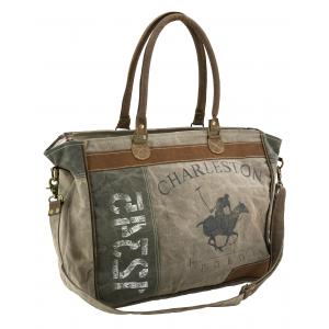 Photo SFA3800C : Cotton and leather handbag Charleston