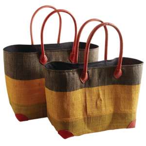 Photo SMA391SC : Tricolor palm leaf and raffia matting bags