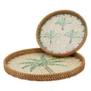Photo TPL418S : Rattan and mother-of-pearl trays