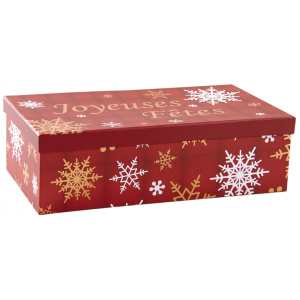 Photo VBT3042 : Boite de Noël rectangulaire en carton rouge avec flocon.