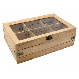 Photo VCP1260V : Wooden and glass tea box, 6 compartments, Moments de bonheur et de gourmandise 
