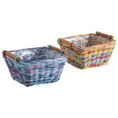 Photo CCO8910P : Square multicolored stained rattan basket