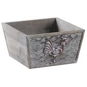 Photo CCO9280 : Square metal and wooden basket with rooster design