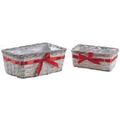 Photo CCO938SP : Rectangular reed and whitewashed willow baskets with red ribbon