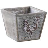 Photo CPO1560P : Square metal and wooden basket with rooster design