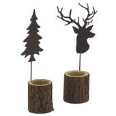 Photo DBO3020V : Glass and wooden candle holder with metal tree or deer