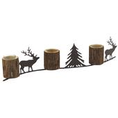 Photo DBO3030V : Glass and wooden candle holder with brown metal tree and elk decoration
