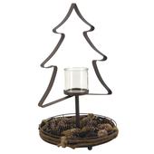 Photo DBO3040V : Rattan and metal candle holder with glass and pine cones