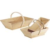 Photo FPA1361 : Pine wood basket with rattan handle